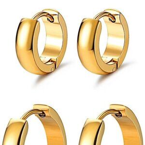 Gold Stainless Steel Hypoallergenic Huggie Hoop Earrings - 4mm, 7mm, 9mm, 15.5mm